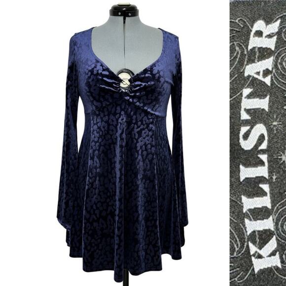 Killstar Nightcall Velvet Long Sleeve Mini Dress Animal Print Whimsygoth Sz: L - Picture 1 of 9